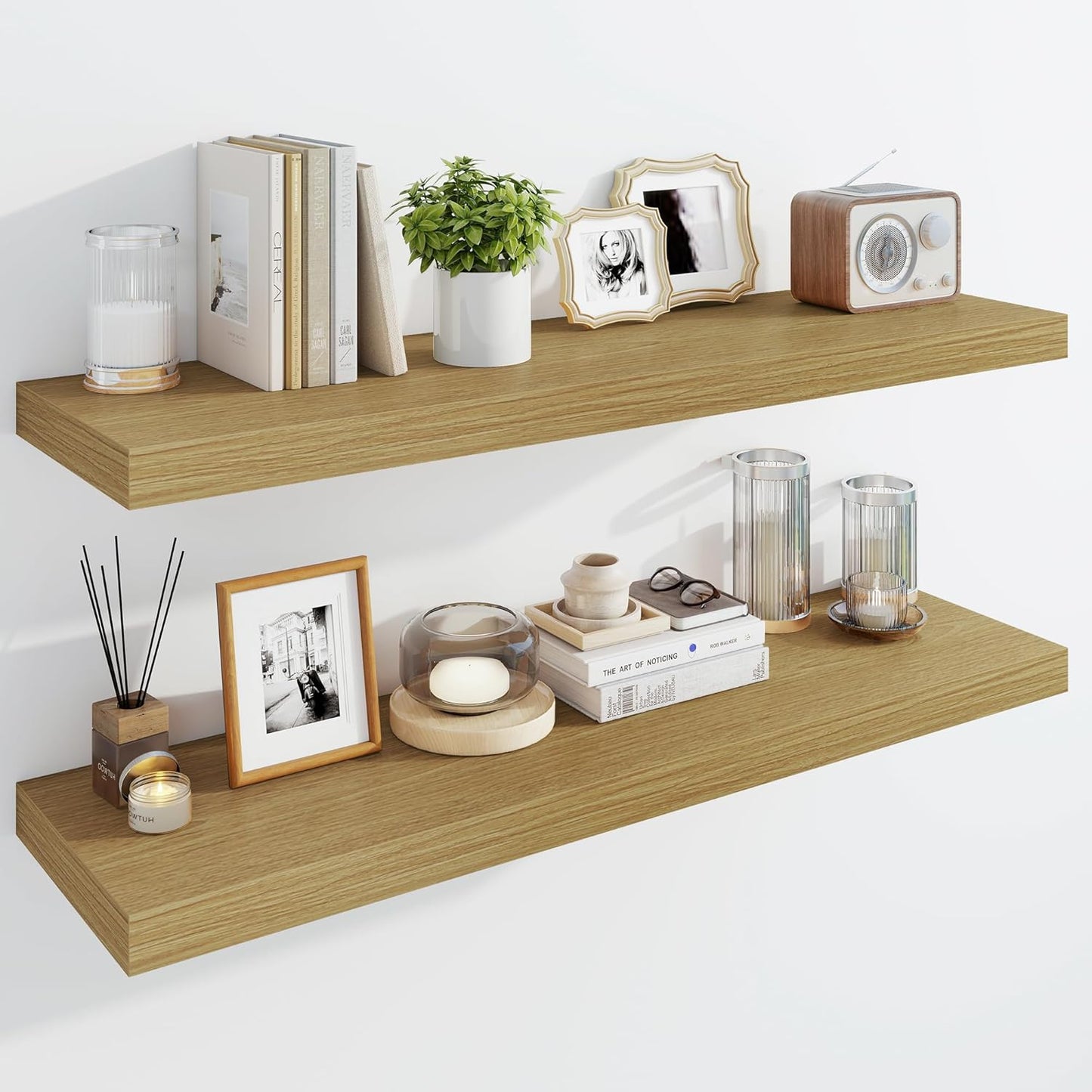 Marsmiles 39" Floating Shelves for Wall, Wooden Shelves with Invisible Brackets Set of 2, Rustic
