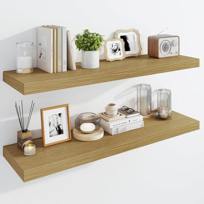Marsmiles 39" Floating Shelves for Wall, Wooden Shelves with Invisible Brackets Set of 2, Rustic