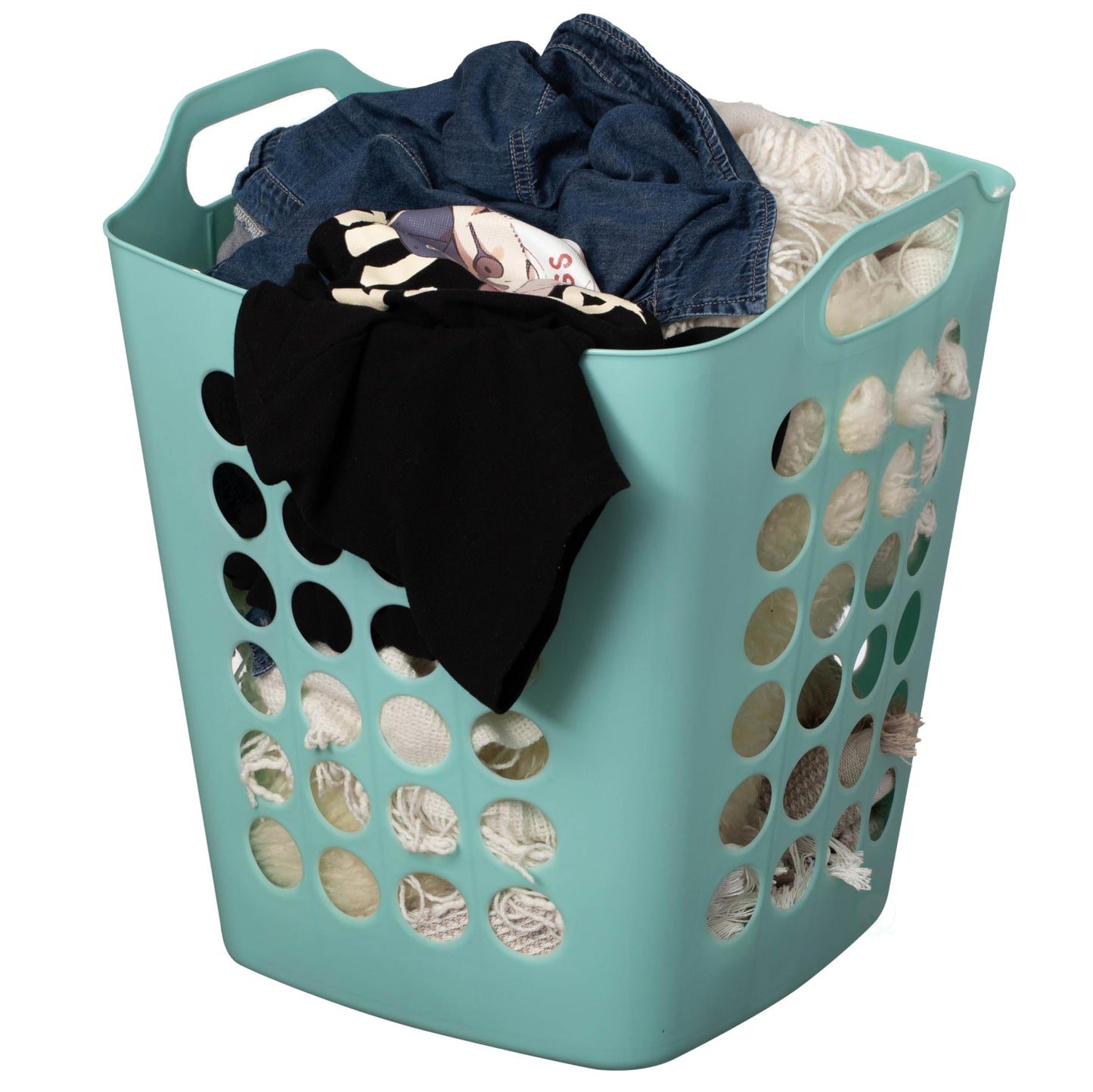 Flexible Plastic Laundry Basket - Square Storage Hamper with Side Handles for Easy Carrying