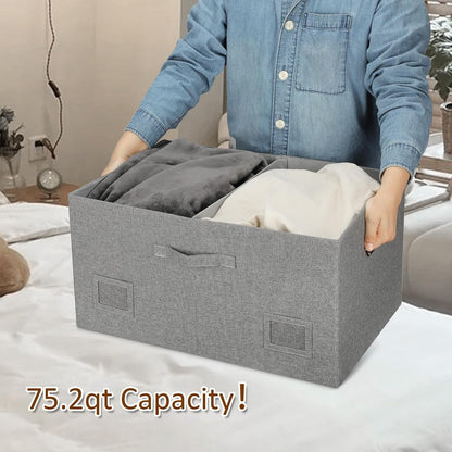 75 Quarts Extra Large Decorative Storage Bins with Lids, 3 Packs Gray Collapsible Storage Bins with