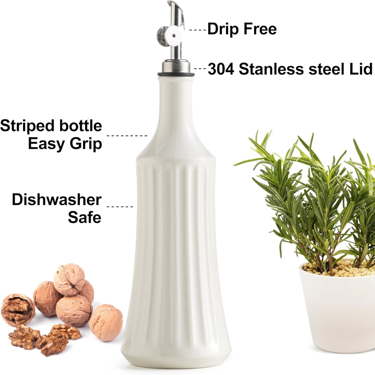 LYEOBOH Olive Oil Dispenser Bottle, Oil Dispenser for Kitchen, Ceramic Cooking Vinegar Dispensing