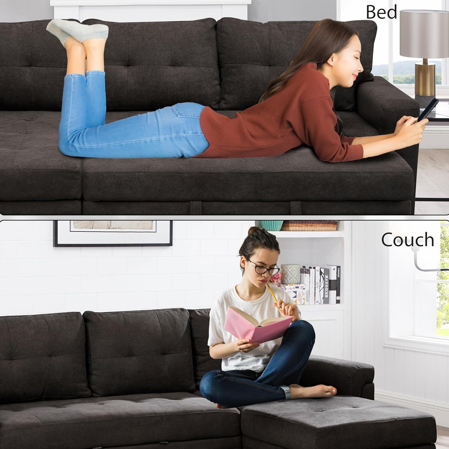 Naomi Home Transform Any Space: Sleeper Sectional Sofa with Convertible Sofa Bed & Inviting Chaise.