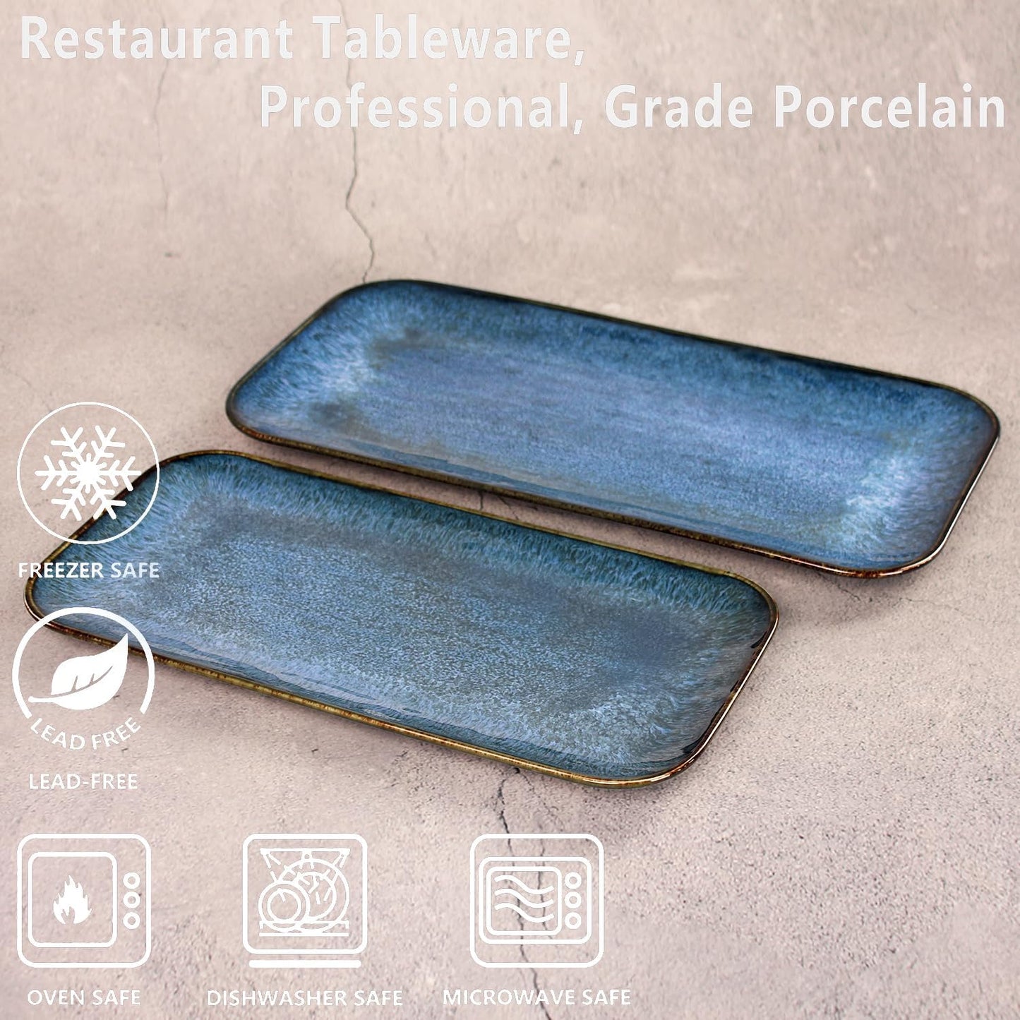 Porcelain Dinner Plates Blue 2 PCS, Serving platters for entertaining, for Fruit, cheese, snack