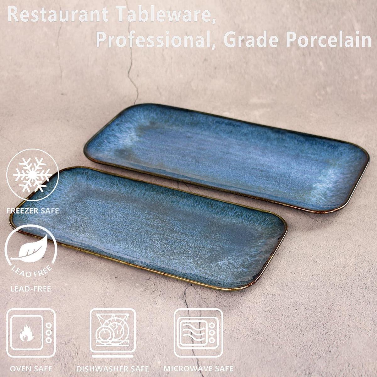 Porcelain Dinner Plates Blue 2 PCS, Serving platters for entertaining, for Fruit, cheese, snack