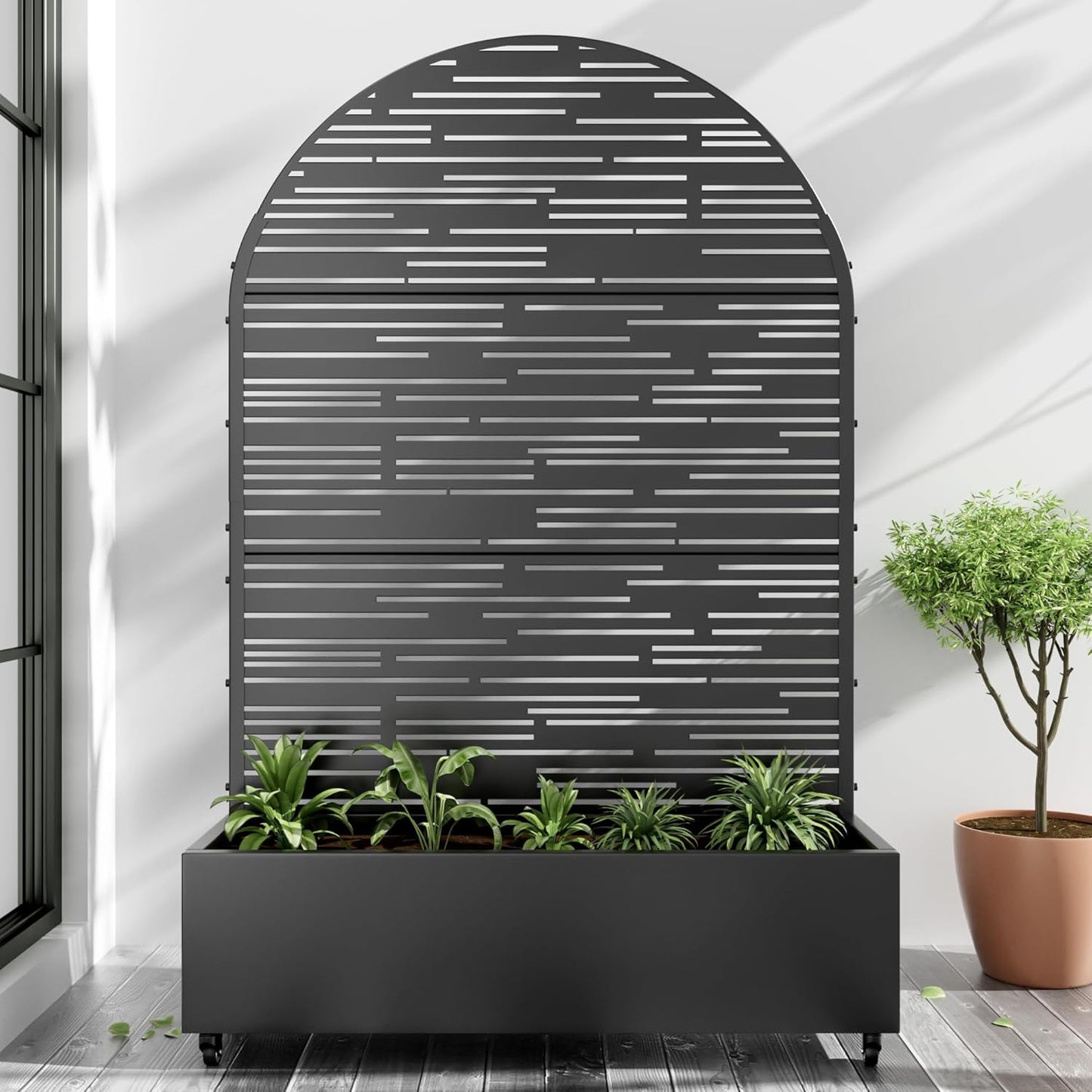 Casaphoria Metal Raised Garden Bed with Trellis and Wheels, 72"x47"x16" Arched Planter Box for