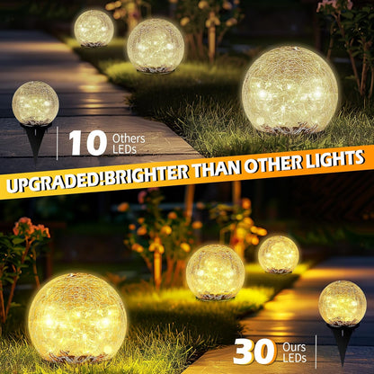 Garden Solar Ball Lights Outdoor Waterproof, 30 LED Cracked Glass Globe Solar Power Ground Lights