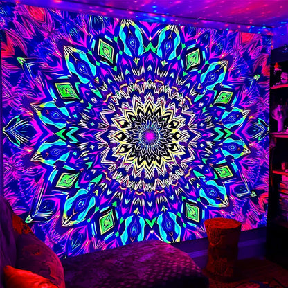 PSYHILAR Blacklight Mandala Tapestry for Bedroom, Medium Black Light Posters for Adults and Teens