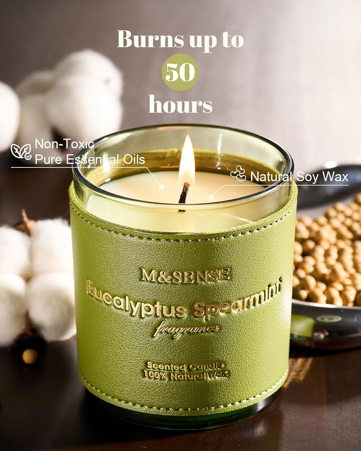 M&SENSE Eucalyptus Mint Scented Vegan Soy Candles, Heavy Scented, 10oz Long Burning 42-Hour Burn
