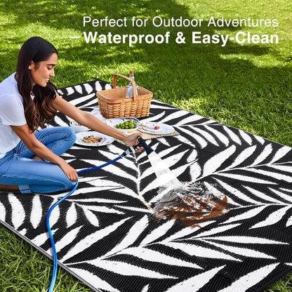 OLANLY Waterproof Outdoor Rug 6x9 ft, Reversible Outdoor Plastic Straw Rug with Leaf Pattern, RV