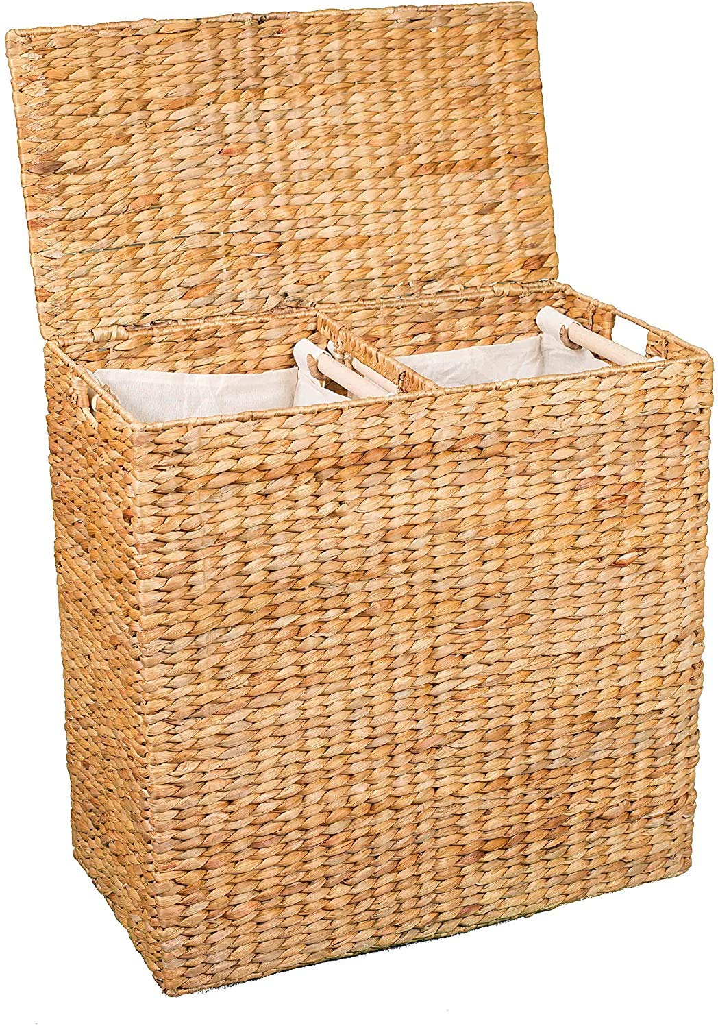 BirdRock Home Water Hyacinth Laundry Hamper Divided Interior (Natural) | Eco Friendly | Made of