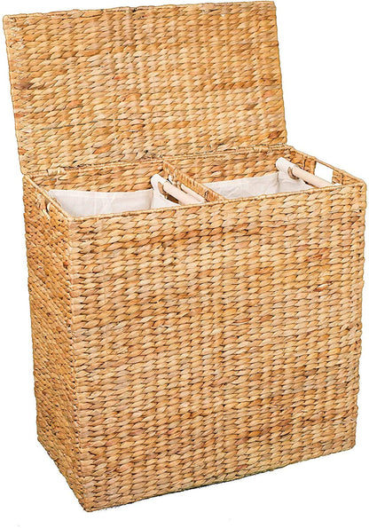 BirdRock Home Water Hyacinth Laundry Hamper Divided Interior (Natural) | Eco Friendly | Made of