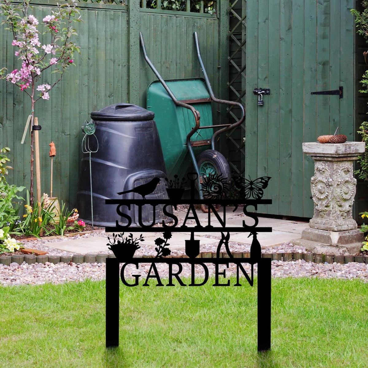 Personalized Garden Sign, Custom Garden Tools Sign with Stakes, Garden Sign with Last Name