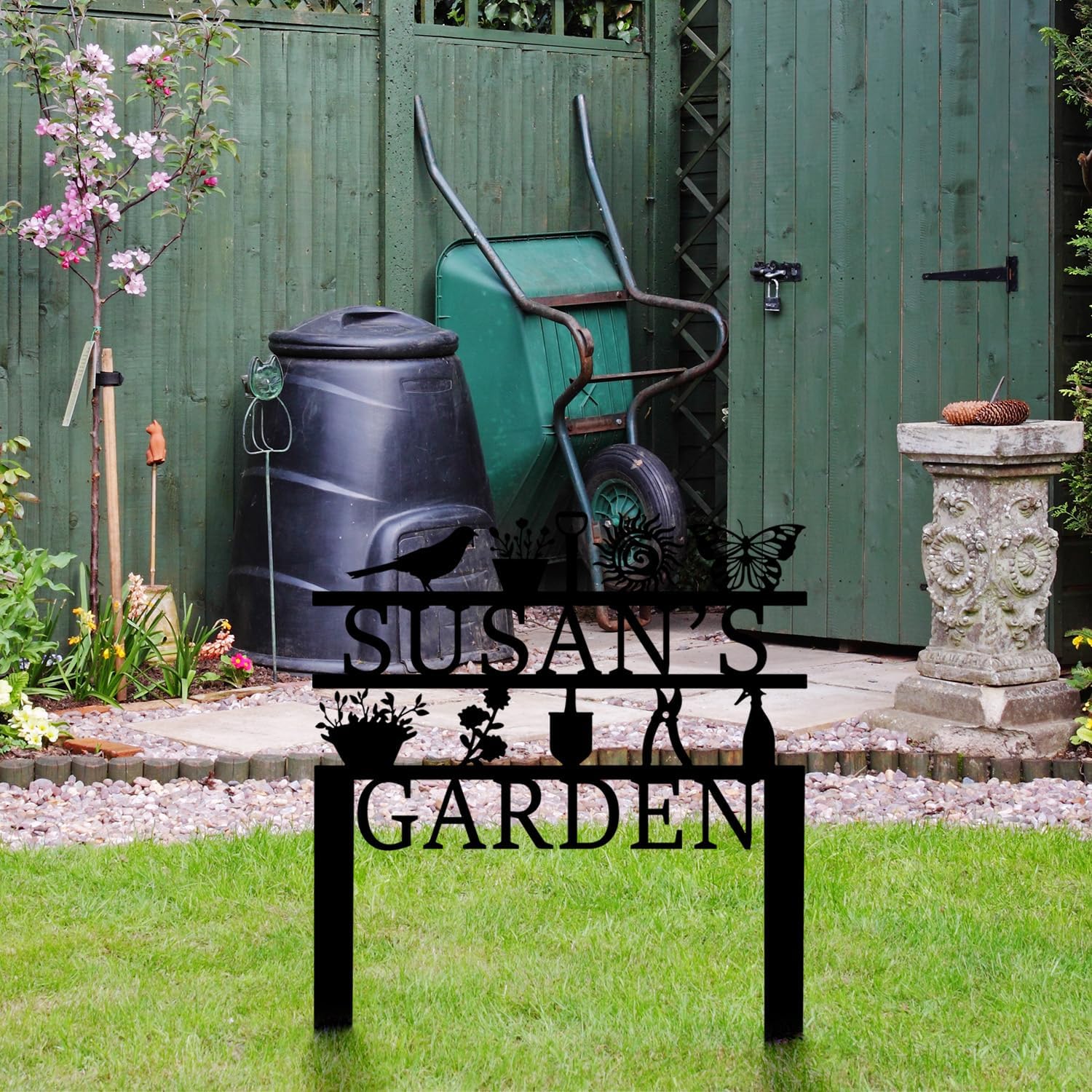 Personalized Garden Sign, Custom Garden Tools Sign with Stakes, Garden Sign with Last Name