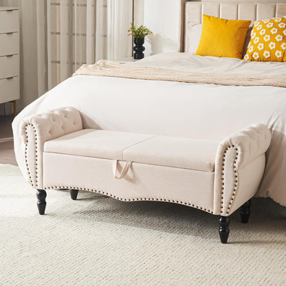 Furniliving Storage Ottoman Bench for Bedroom, Upholstered End of Bed Bench with Solid Wood Legs