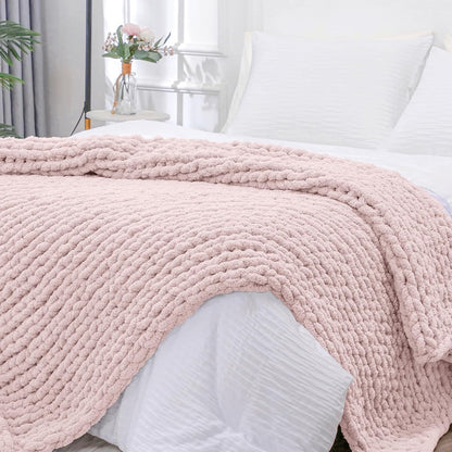 Bigacogo Chunky Knit Throw Blanket for Couch, 51x63 inches, 100% Hand Knitted with Thick Jumbo