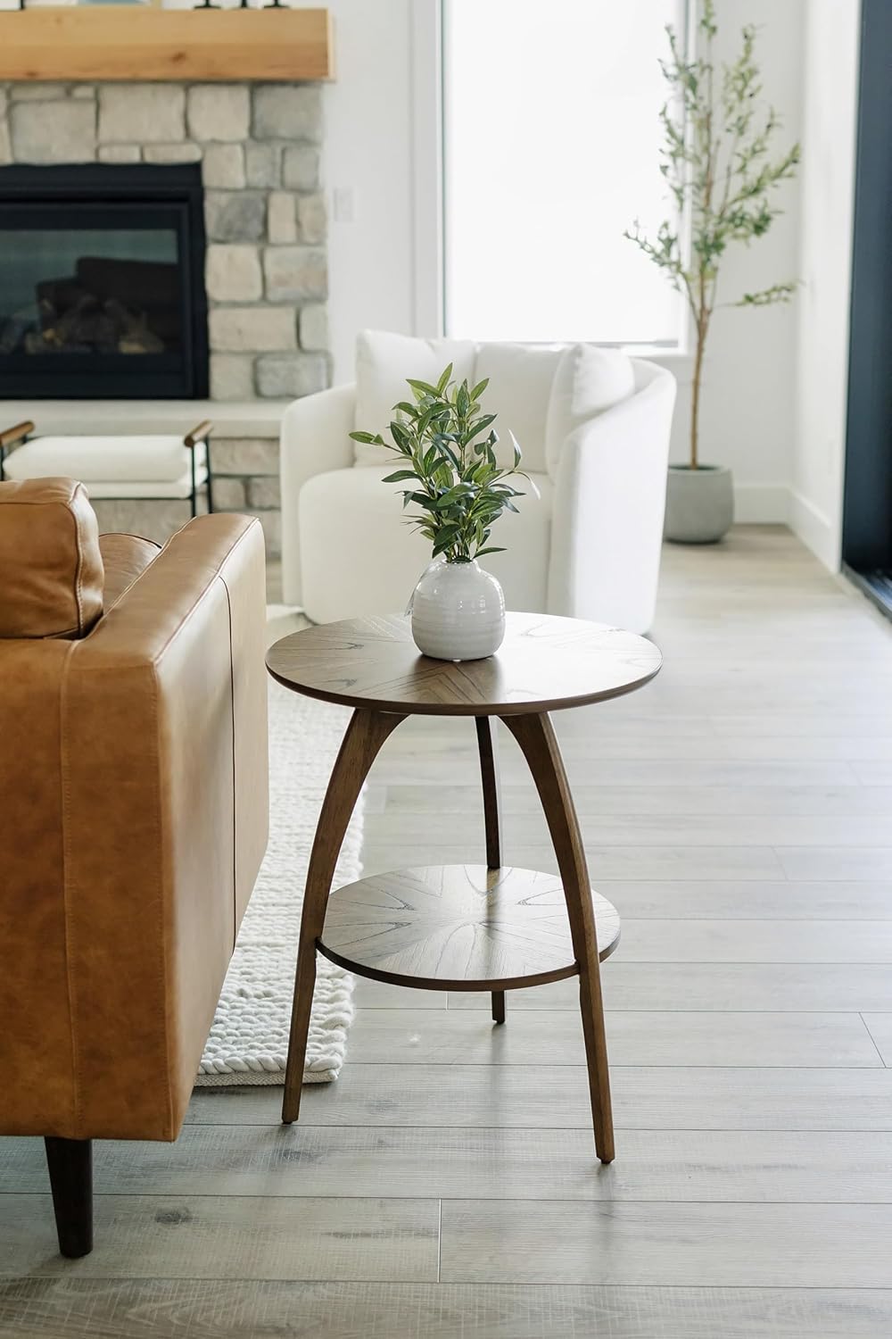 Martin Svensson Home Round Wood Nutmeg Brown Living Room End Side Accent Table Nightstand with