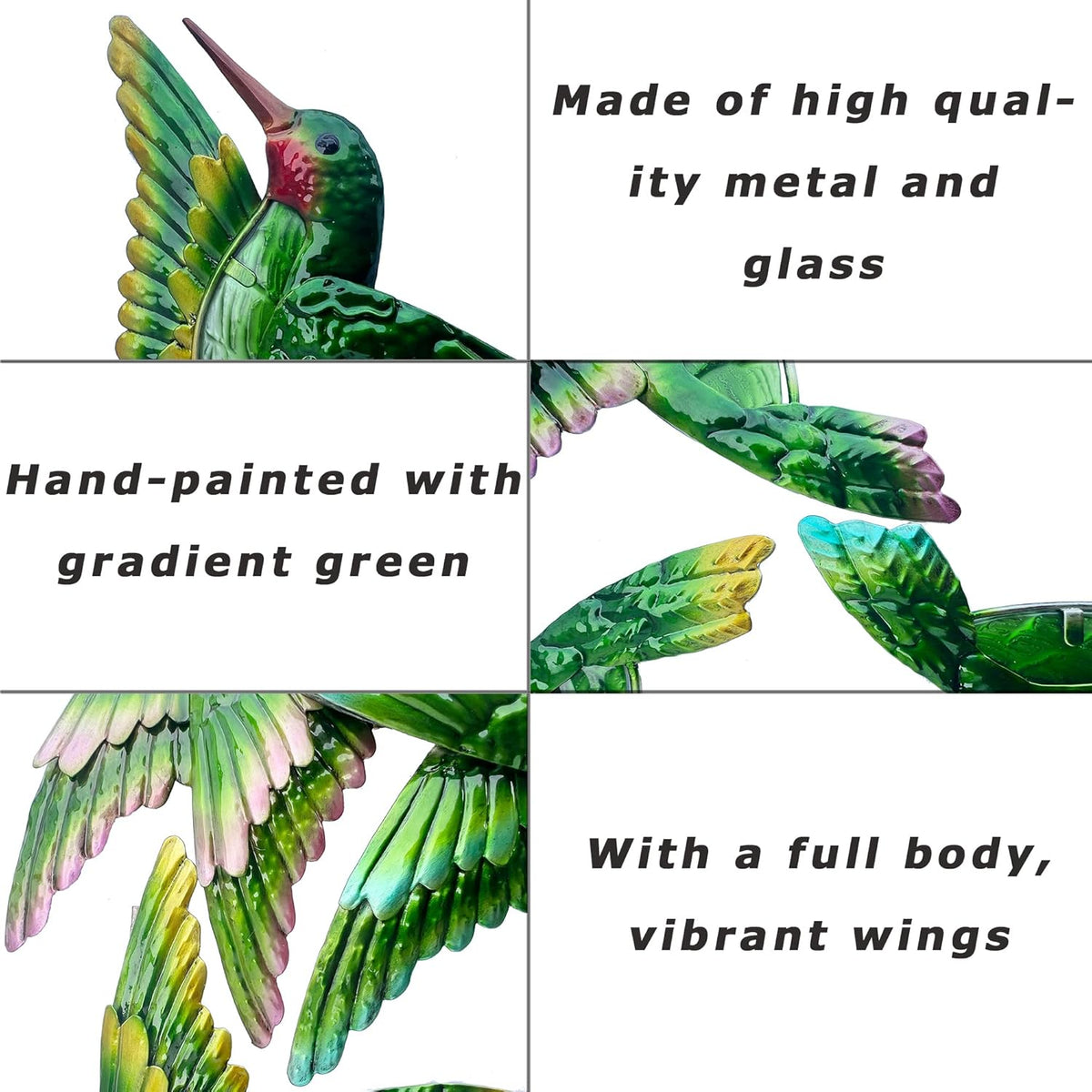 J-Fly Glass Hummingbird Wall Art Outdoor Hummingbird Decor Metal Fence Decorative Hummingbird