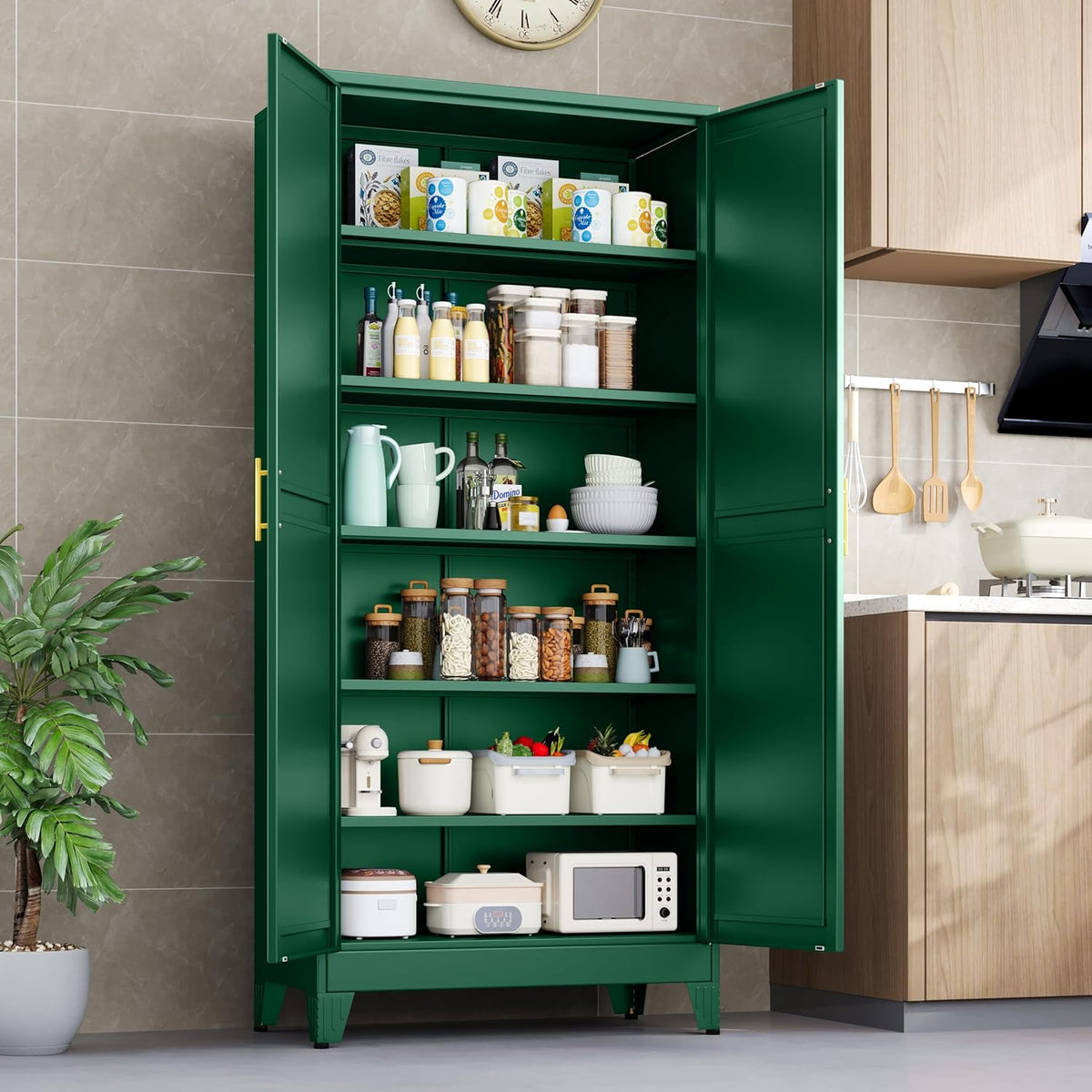 Kitchen Pantry Storage Cabinet with Doors and Adjustable Shelves, Metal ClosetMaid Food Pantry