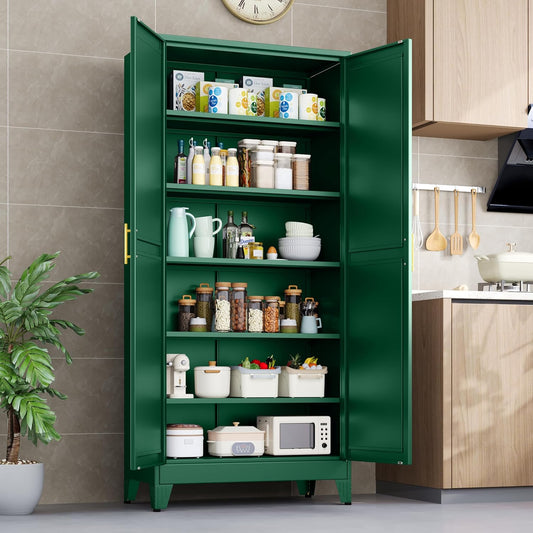 Kitchen Pantry Storage Cabinet with Doors and Adjustable Shelves, Metal ClosetMaid Food Pantry