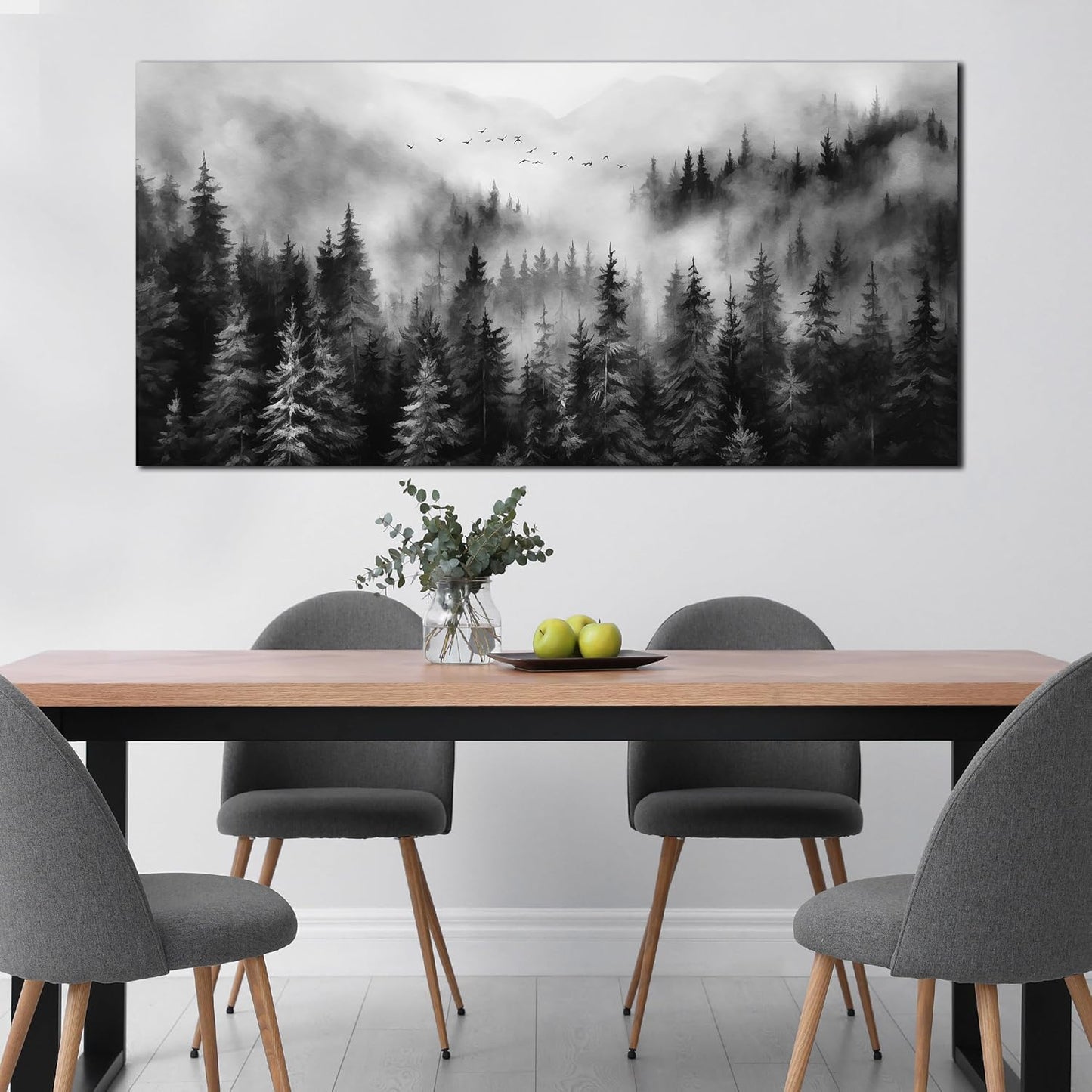 Large Pictures for Living Room Foggy Forest Canvas Wall Art for Bedroom Black Home Office Wall