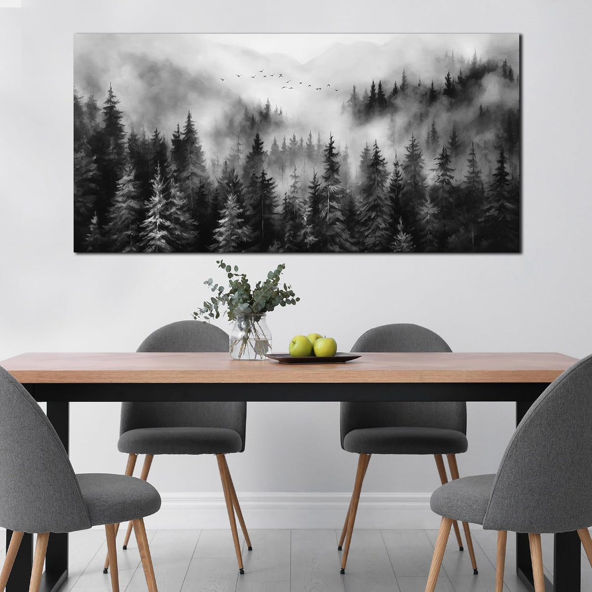 Large Pictures for Living Room Foggy Forest Canvas Wall Art for Bedroom Black Home Office Wall