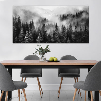 Large Pictures for Living Room Foggy Forest Canvas Wall Art for Bedroom Black Home Office Wall