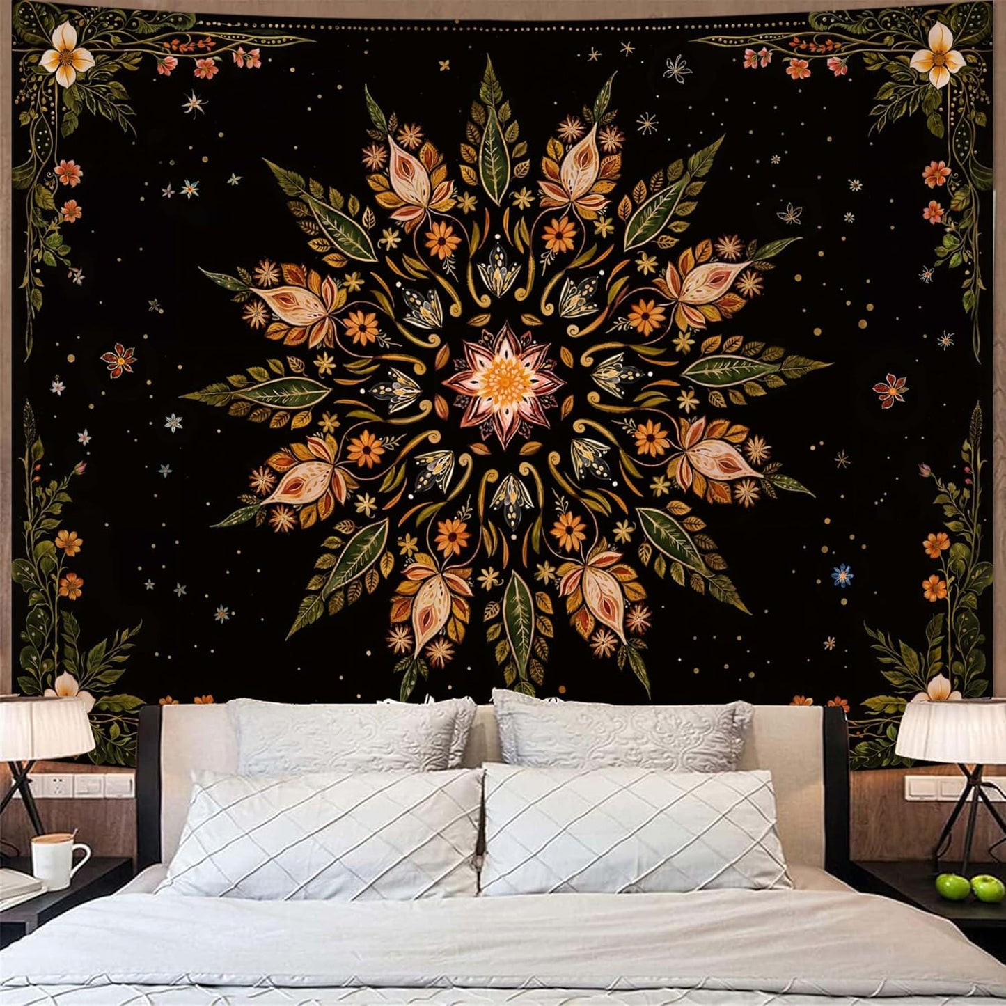 Fowocu Boho Floral Mandala Tapestry for Bedroom Aesthetic Vintage Bohemian Flower Wall Tapestry