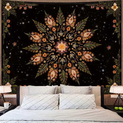 Fowocu Boho Floral Mandala Tapestry for Bedroom Aesthetic Vintage Bohemian Flower Wall Tapestry