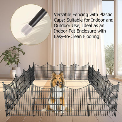 10 Panels Garden Fence Dog Fence Outdoor for Yard, 32in H x 23.6ft L Rustproof Metal Fencing with