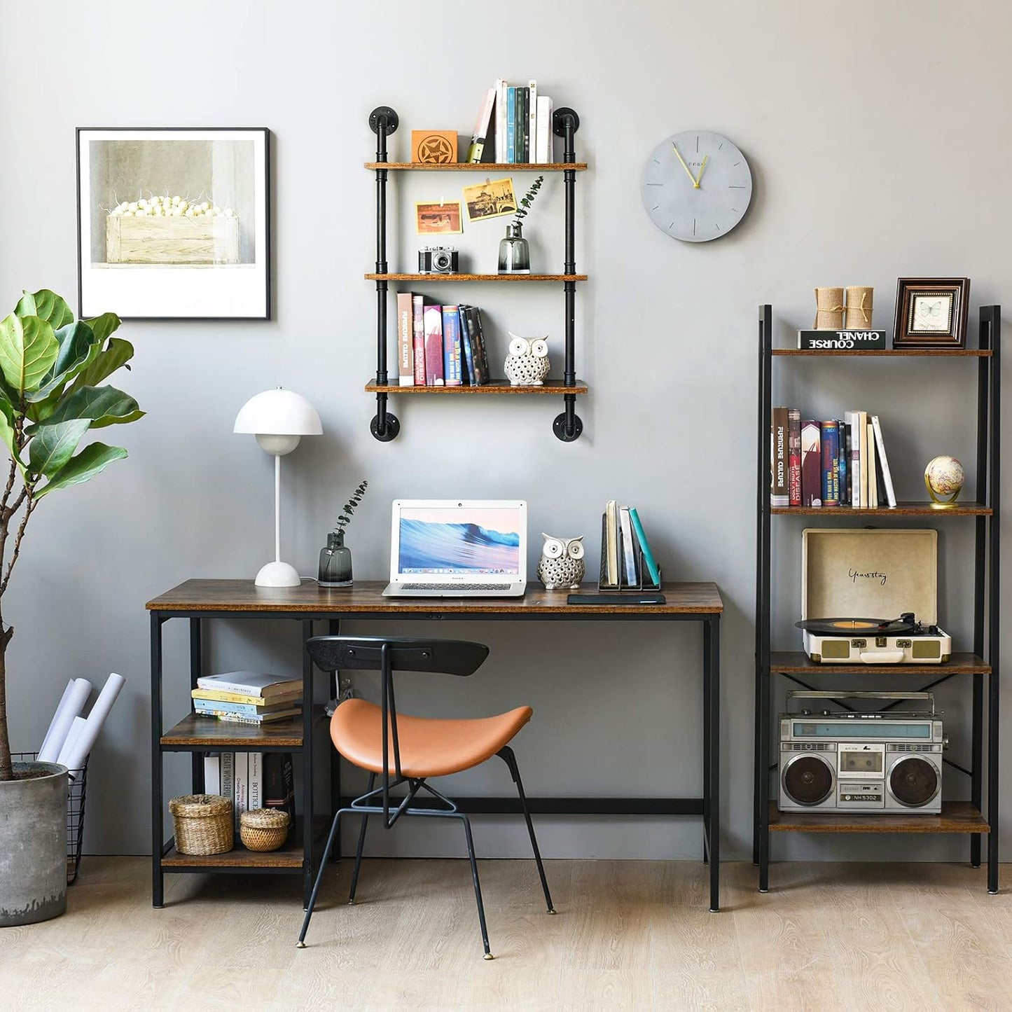 IBUYKE Industrial Pipe Shelves, Pipe Floating Shelves, Rustic Wall Mount Bookcase, 3-Tiers, 23.6"