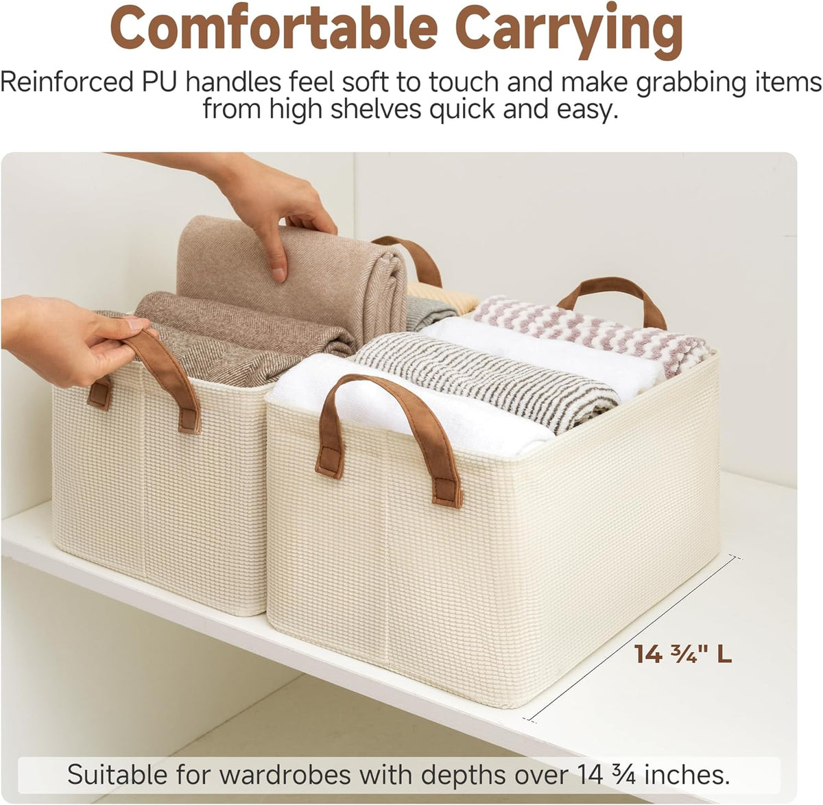 StorageWorks Storage Bins, Shelves Baskets for Organizing, Fabric Closet Organizers with Handles