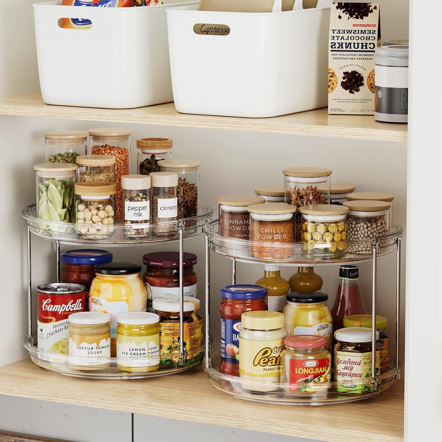 2 Pack 2 Tier Lazy Susan Organizer, 9.25'' Lazy Susan Turntable for Cabinet, Stackable Turntable