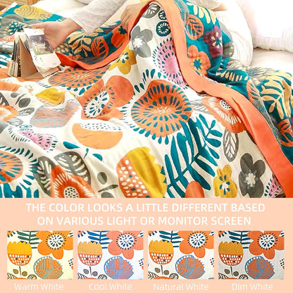 Boho Throw Blanket for Bed - 100% Pure Cotton Ultra Soft Rustic Quilt - Farmhouse Decor Bed