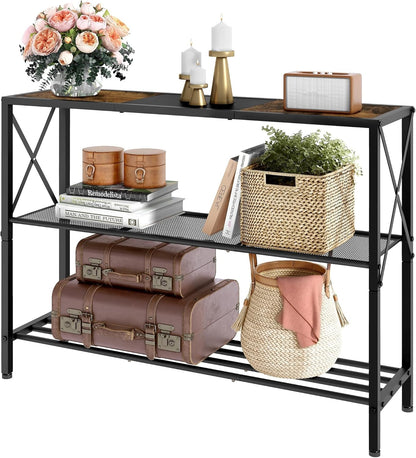Hoctieon Industrial Console Table, 3 Tier Entryway Table, Hallway Table, Narrow Sofa Table with