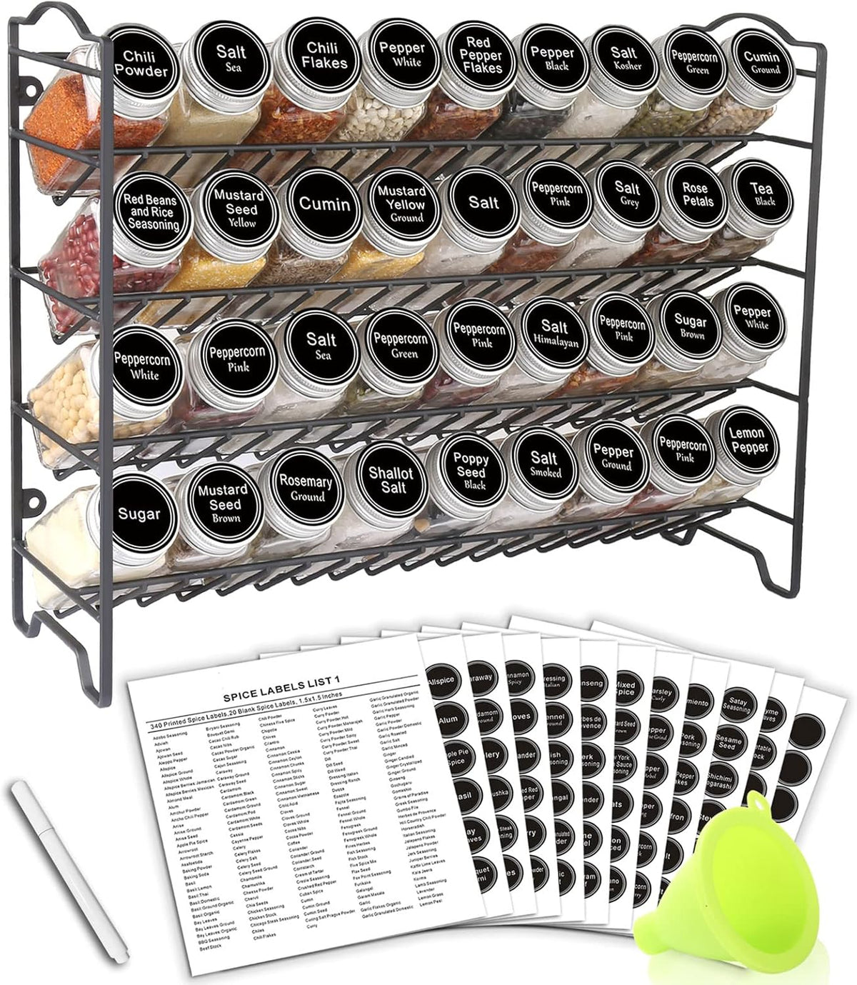 SWOMMOLY Spice Rack Organizer with 36 Empty Square Spice Jars, 396 Spice Labels with Chalk Marker