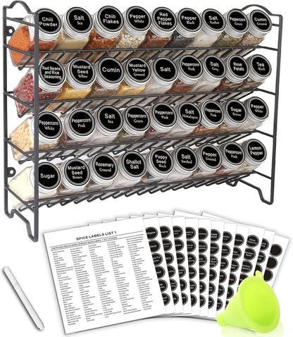 SWOMMOLY Spice Rack Organizer with 36 Empty Square Spice Jars, 396 Spice Labels with Chalk Marker