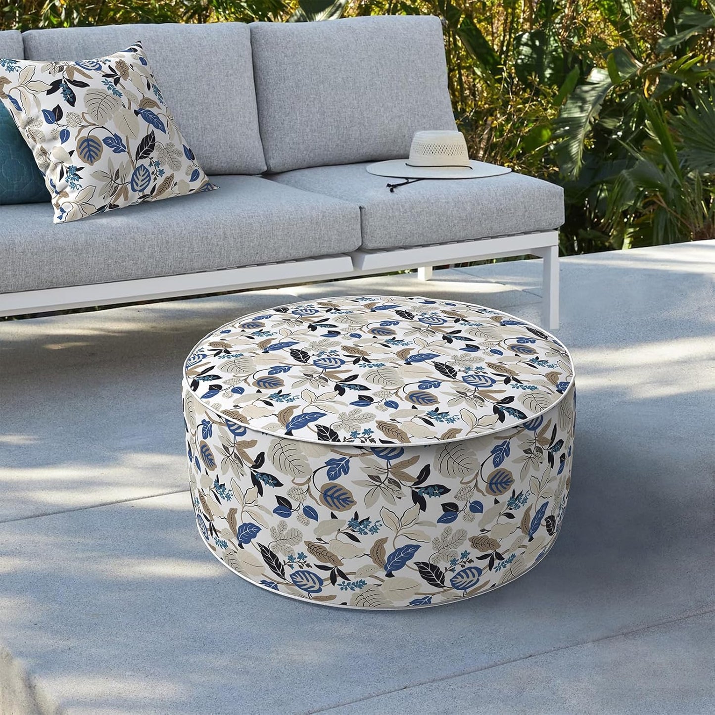 LVTXIII Indoor/Outdoor Inflatable Ottoman, D31 x H14 Inch Large Round Ottoman, All Weather Foot
