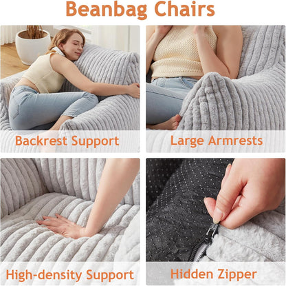 Giant Bean Bag Chairs for Adults with Filling Plush Fluffy Bean Bag Chairs for Teens with Armrests