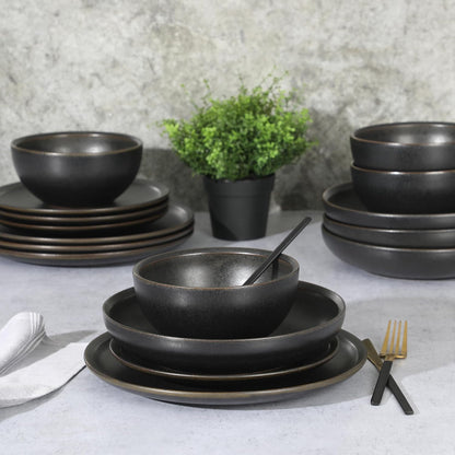 Gibson Elite Beckett Stoneware Matte Reactive Glaze 16 Piece (Service for 4) Plates and Bowls