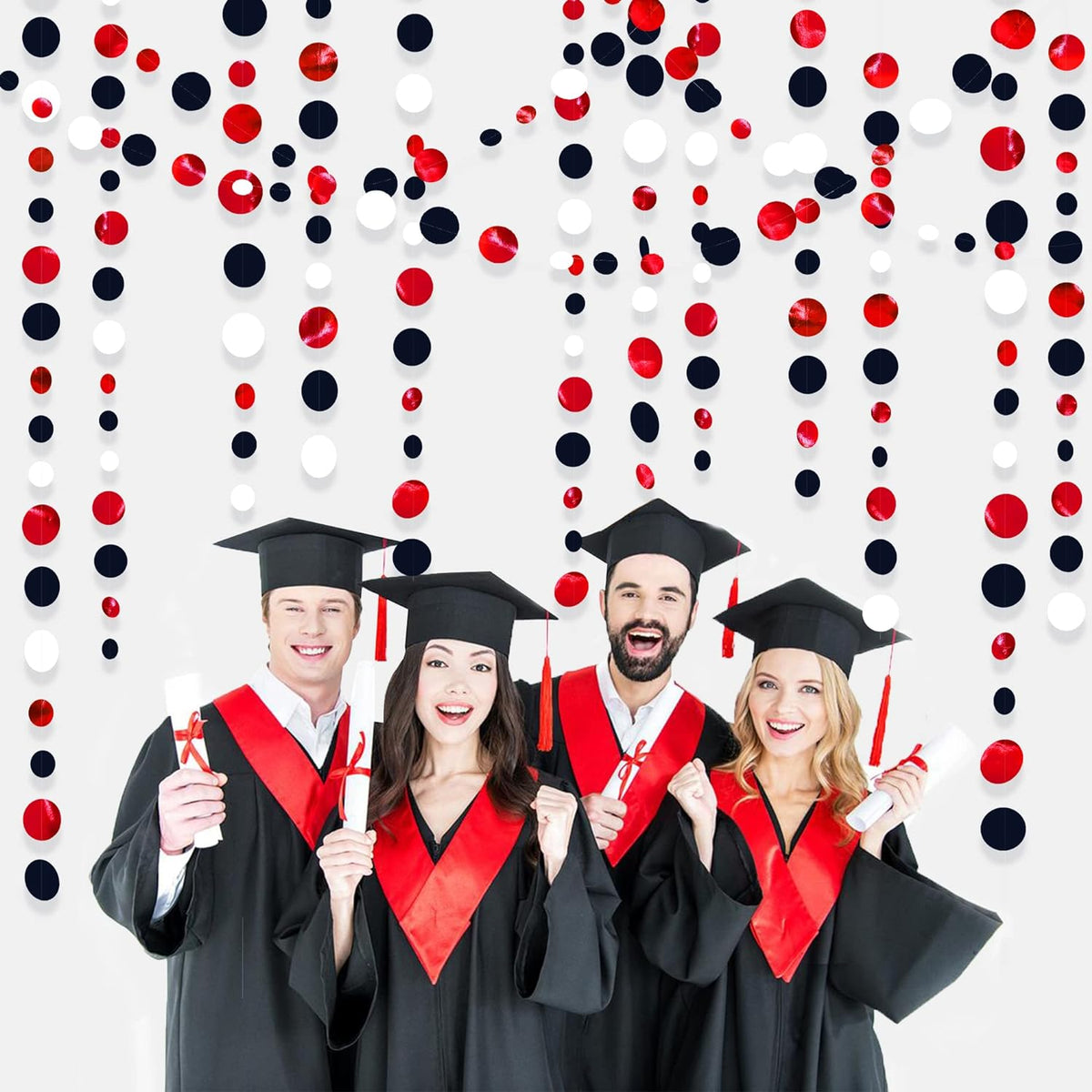 46 Ft Red Black and White Circle Dots Garland Hanging Paper Polka Dots Streamer for Graduations