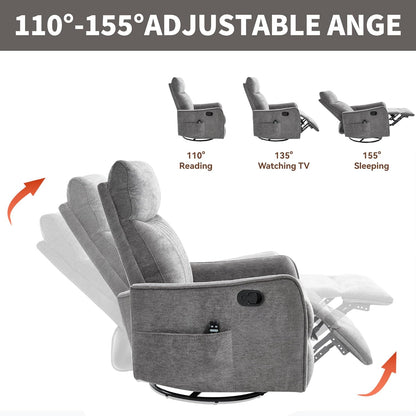 Manual Swivel Rocker Recliner Chair for Adults, Overstuffed Reclining Glider Chair for Nursing with