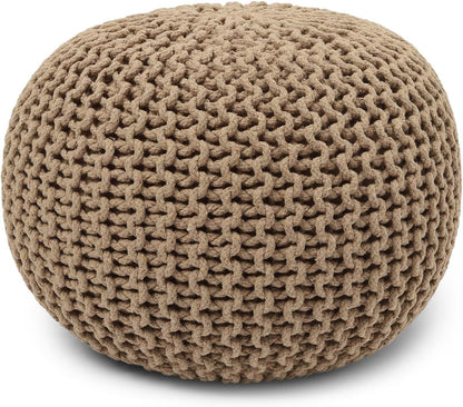 REDEARTH Round Pouf Ottoman - Hand Knitted Cable Boho Poof Home Décor Pouffe Circular Footrest for