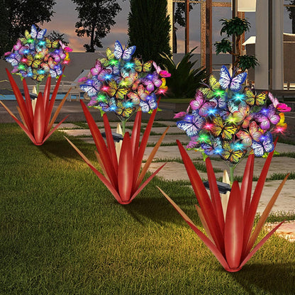 Homight Solar Metal Agave Butterfly Flower Stick Garden Sculpture - Outdoor Gift, Christmas Lights