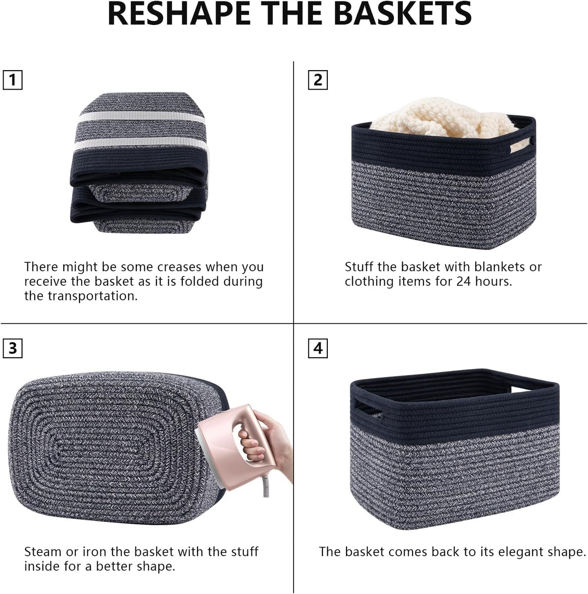 4 Pack Storage Baskets for Organizing, Woven Baskets for Shelves - Perfect for Toys, Books, Towels