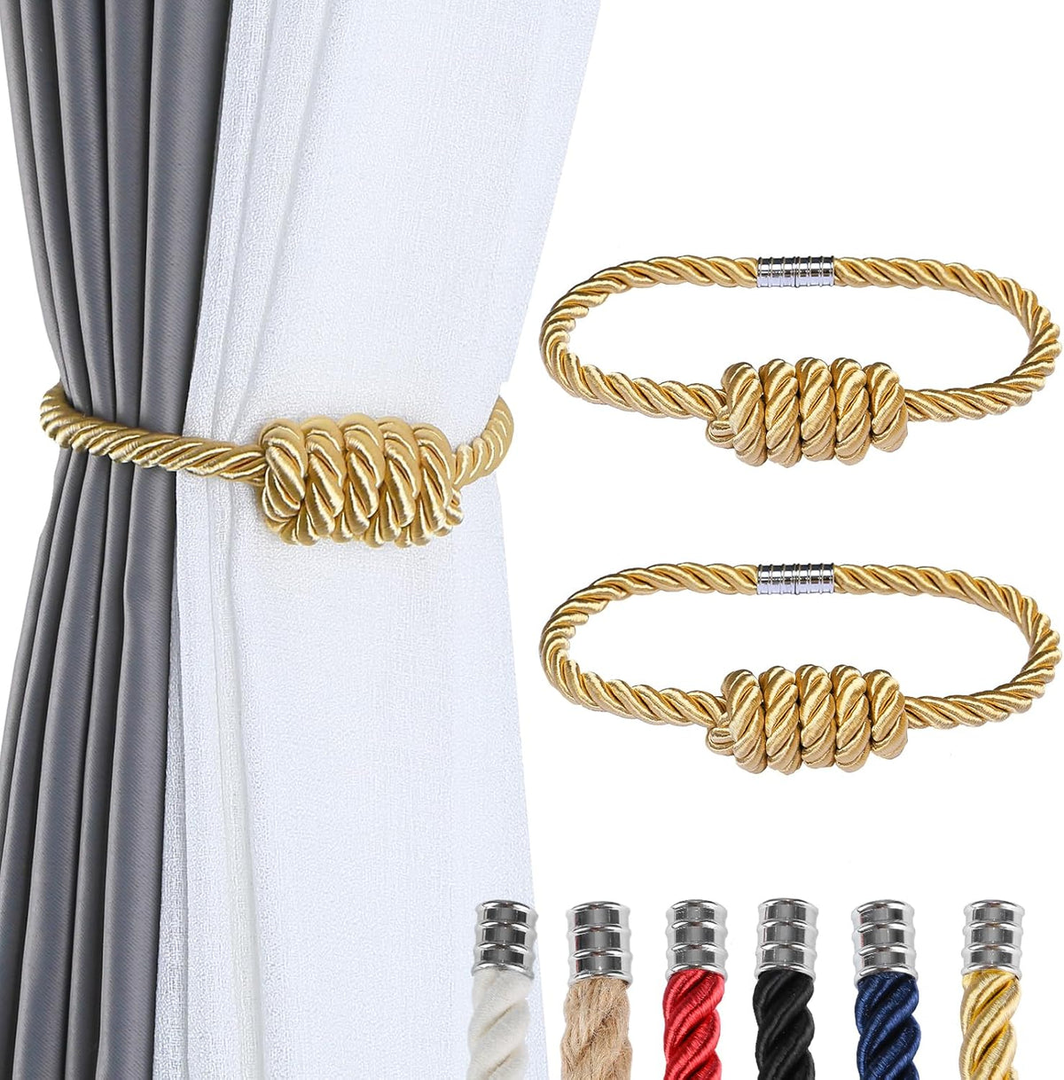 Fenghuangwu 2Pack Magnetic Curtain Tiebacks – Bohemian Style Handmade Woven Tie-Backs for