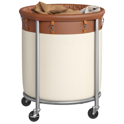 SONGMICS Laundry Basket, Rolling Steel Frame with 2 Locking Wheels, 190 L