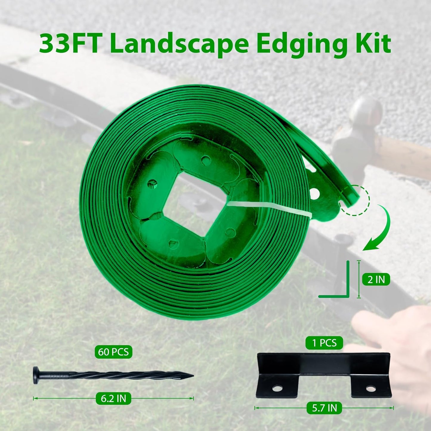 Landscape Edging Border 33 FT 2 Inch Tall with 60 Spikes, Plastic Edging for Landscaping, Garden