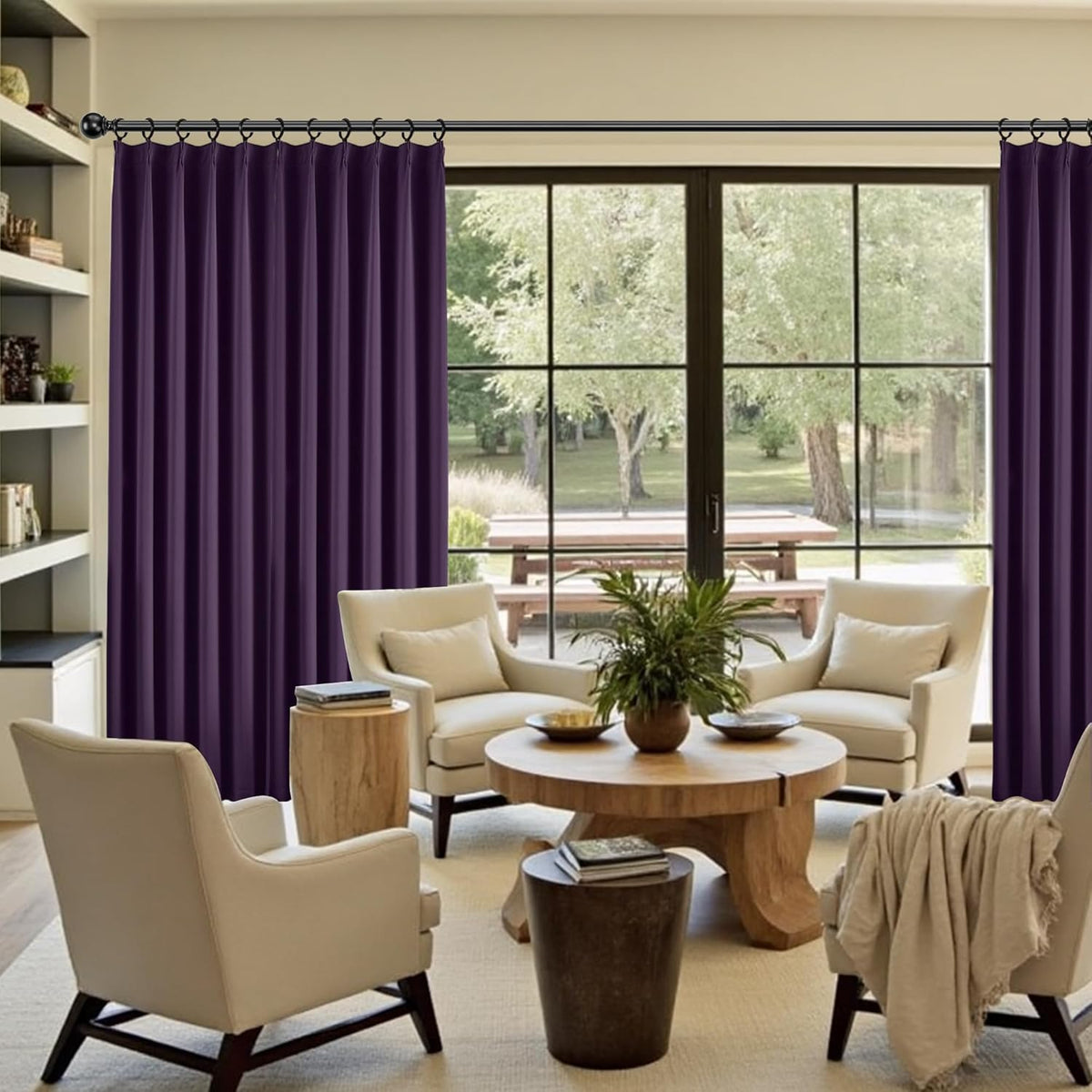 KangBang Royal Purple Pleated Long Curtain Drapes 120 Inches Long, Blackout Thermal Insulated