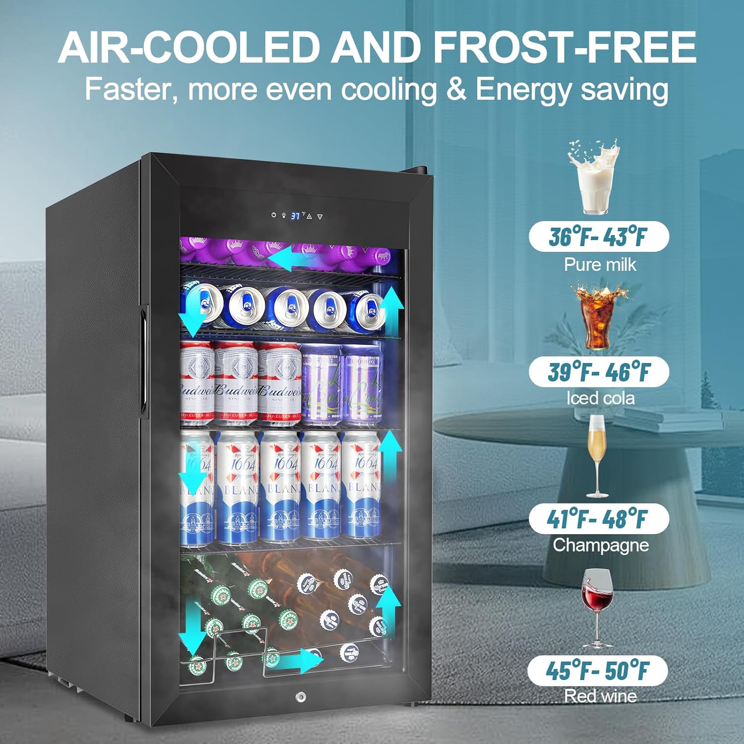 Beverage Refrigerator Cooler, 128 Cans 3.2 Cu.Ft Mini Fridge Glass Door for Drink Beer Soda Wine