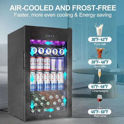128 Cans Beverage Refrigerator Cooler, 3.2 Cu.Ft Mini Drink Fridge Glass Door for Drink Beer Soda